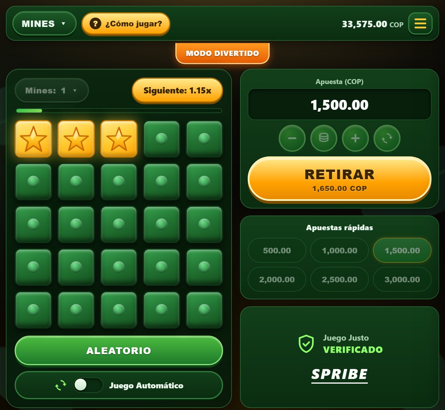 Cash out en el juego Mines: retiro del multiplicador acumulado