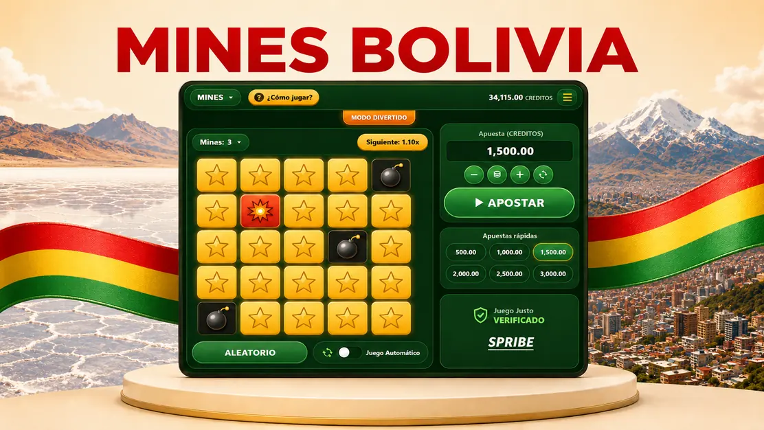 Juego Mines en Bolivia con tablero 5x5, estrellas seguras y bombas ocultas