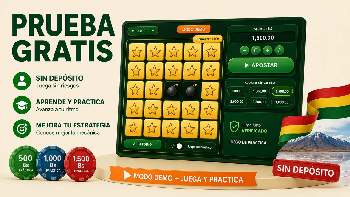 Mines demo gratis con créditos virtuales y tablero de práctica