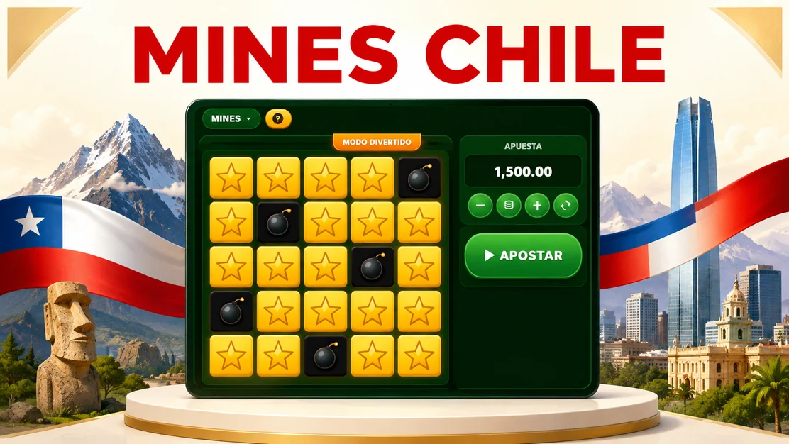 Tablero 5x5 de Mines con gemas y minas, ambientado en Chile