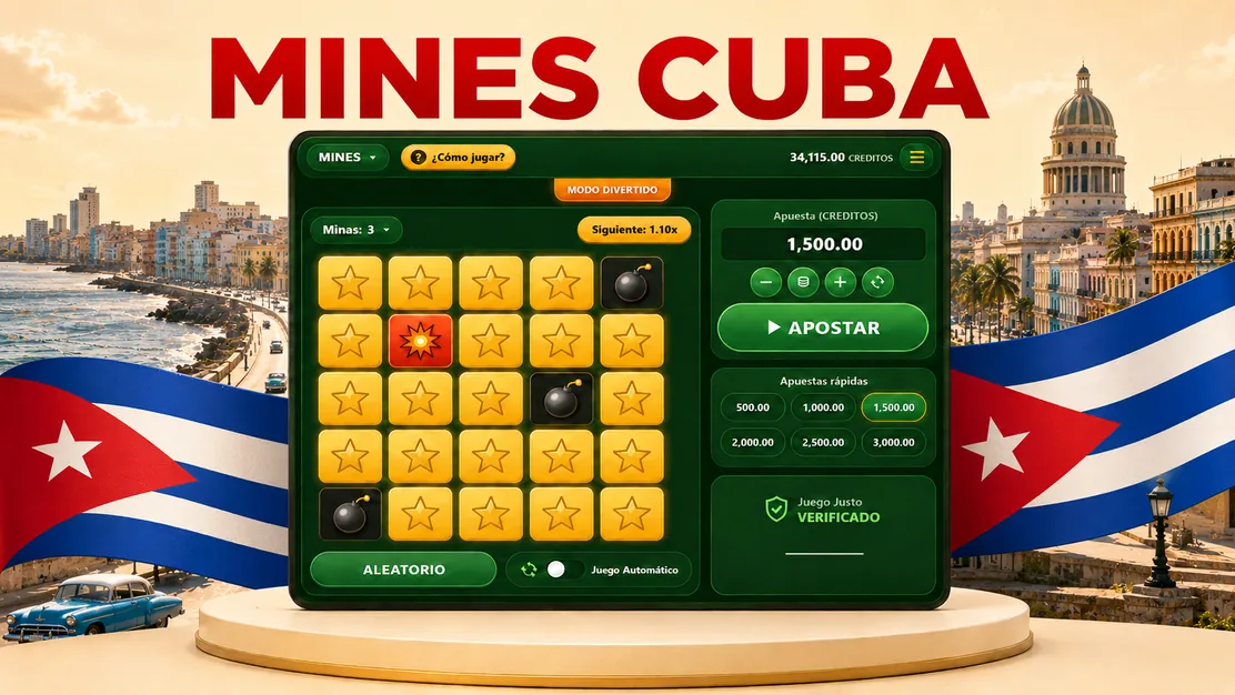 Juego Mines en Cuba con tablero 5x5, estrellas seguras y bombas ocultas