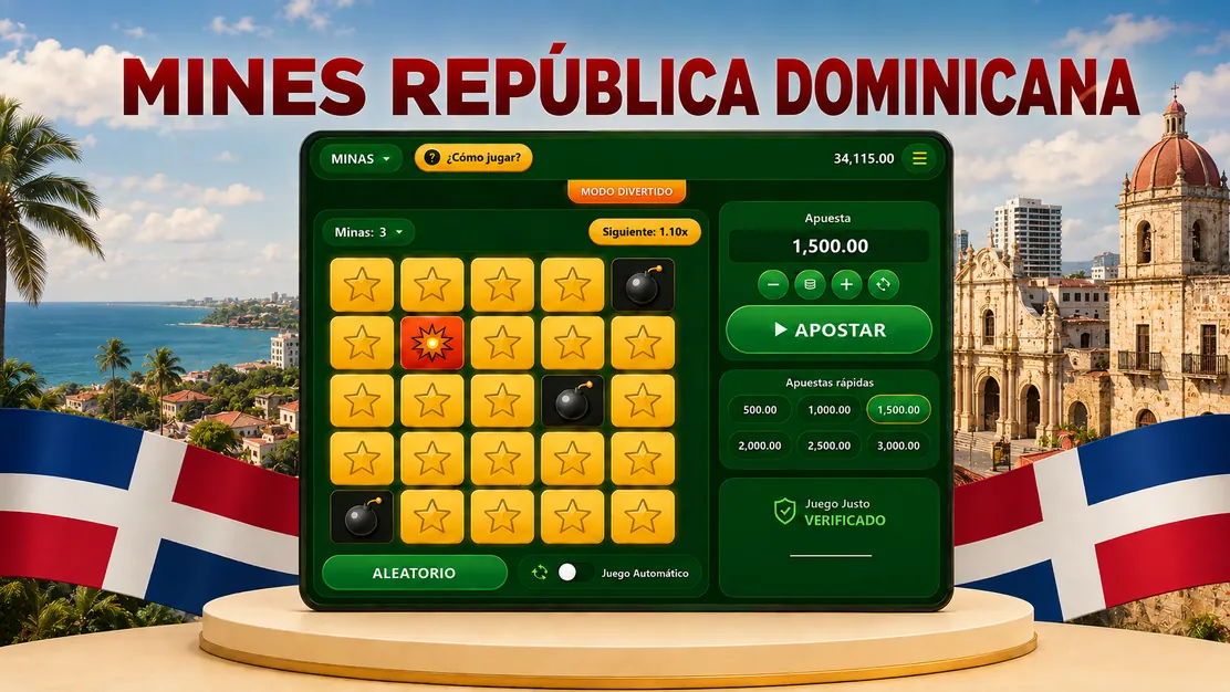 Juego Mines en República Dominicana con tablero 5x5, estrellas seguras y bombas ocultas