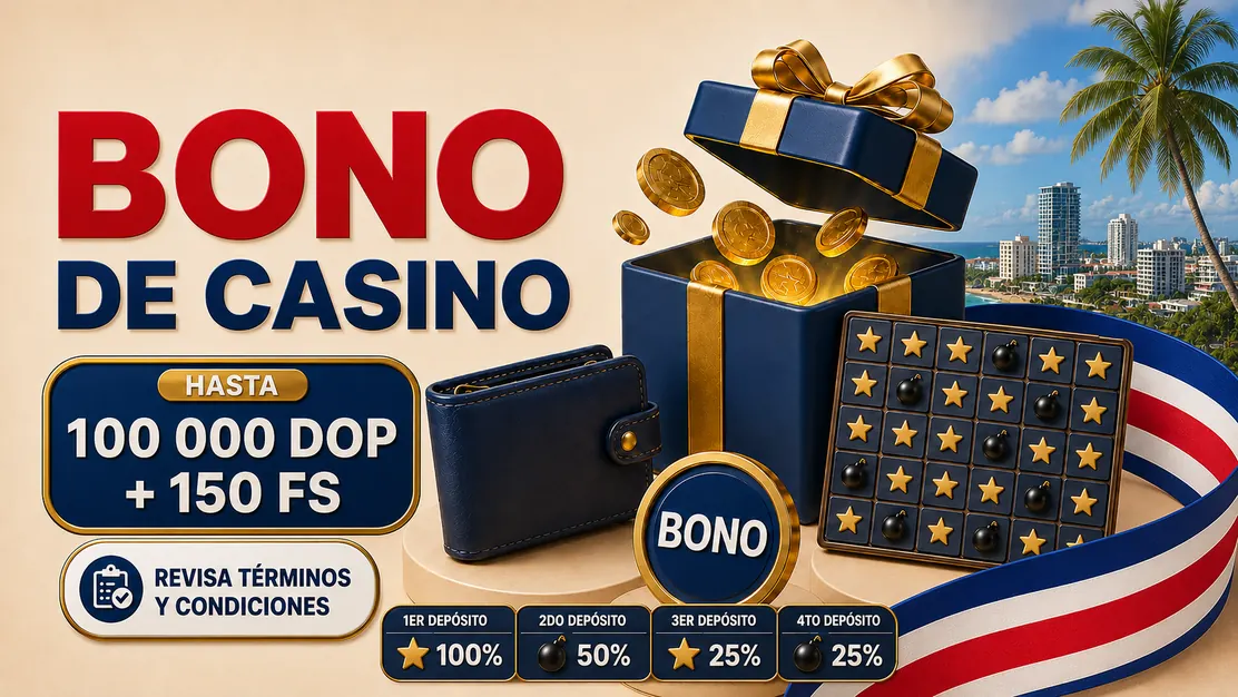 Paquete de bono de casino junto a un tablero Mines
