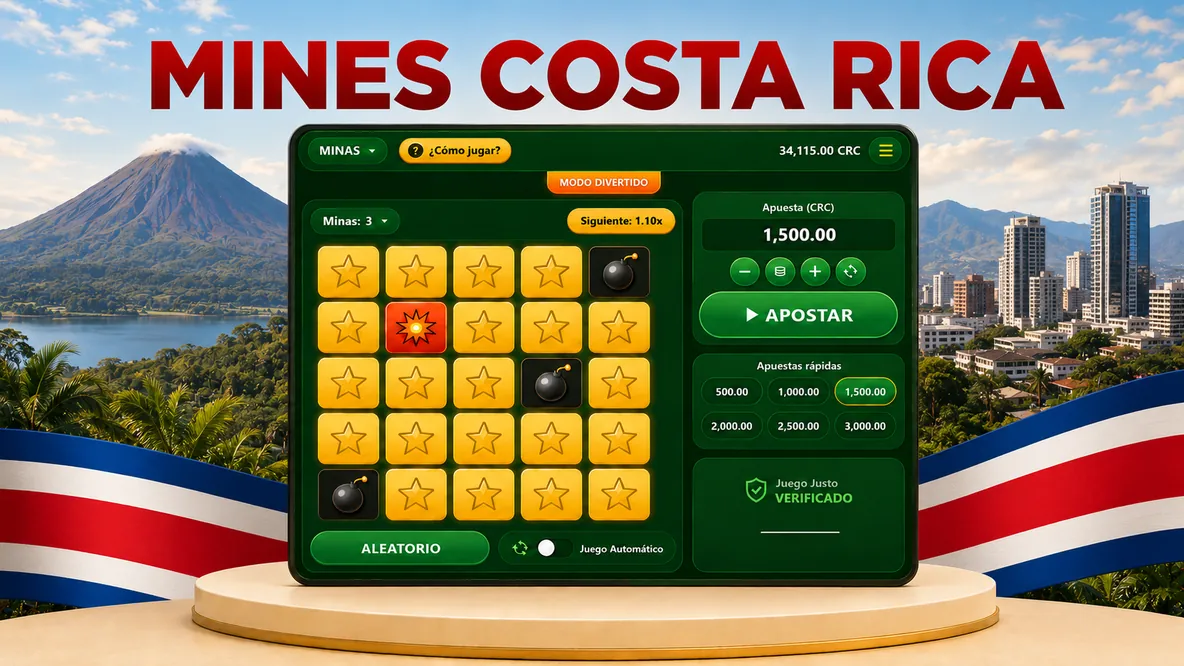 Juego Mines en Costa Rica con tablero 5x5, estrellas seguras y bombas ocultas