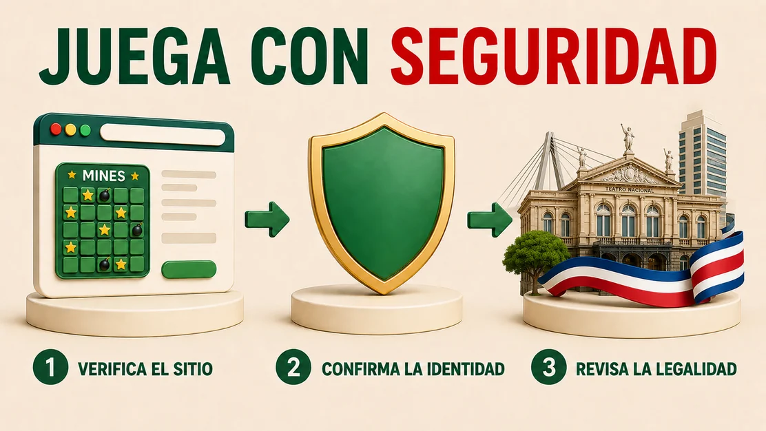 Mines Costa Rica con San José, montañas tropicales y un símbolo de verificación