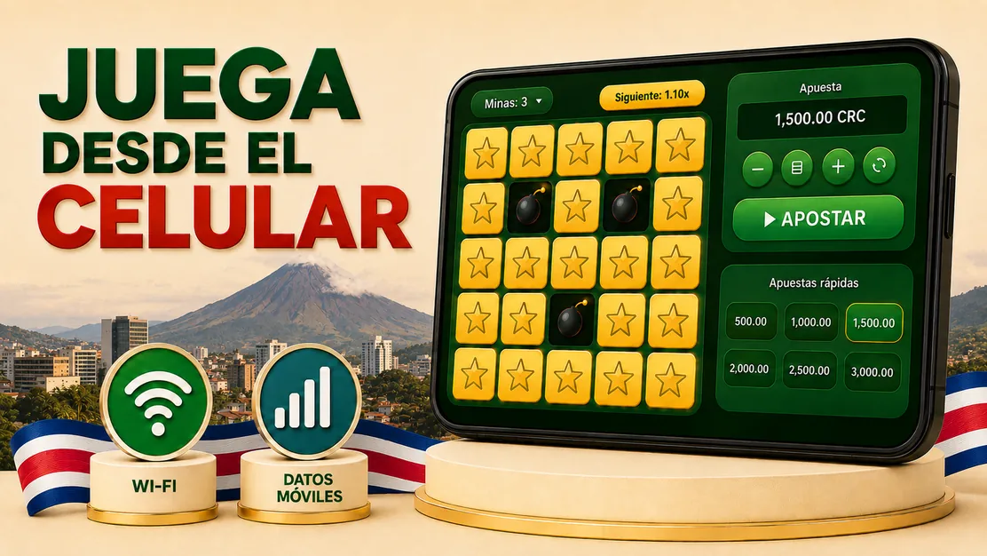 Juego Mines abierto en un celular desde Costa Rica
