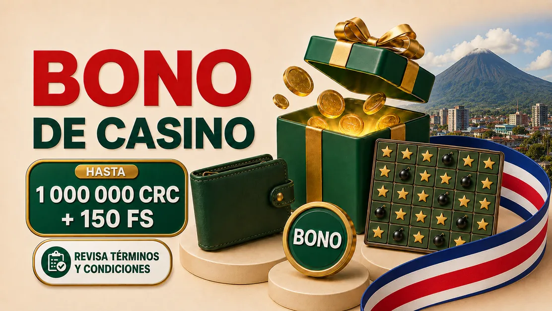 Paquete de bono de casino junto a un tablero Mines en Costa Rica