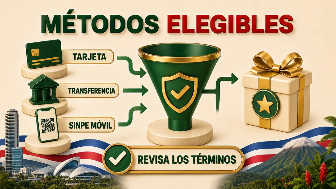 Tarjeta, transferencia y SINPE Móvil atravesando un filtro de elegibilidad para bonos