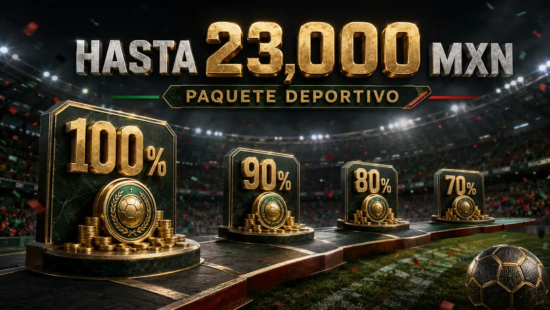 Paquete deportivo mexicano con cuatro depósitos y porcentajes decrecientes