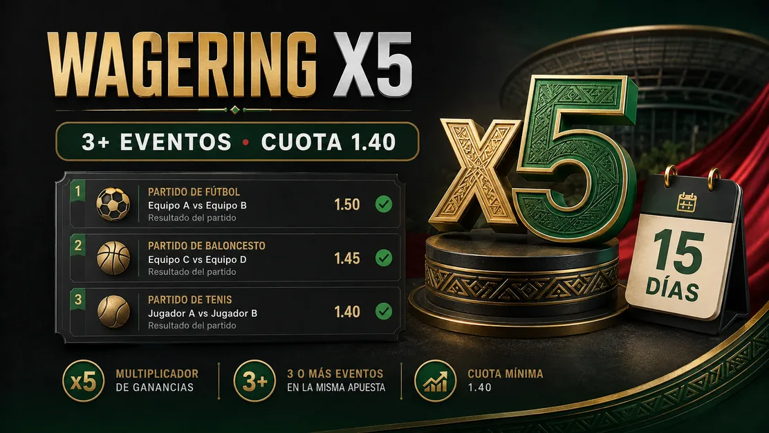 Requisito deportivo de cinco veces con tres eventos y cuota mínima de 1.40