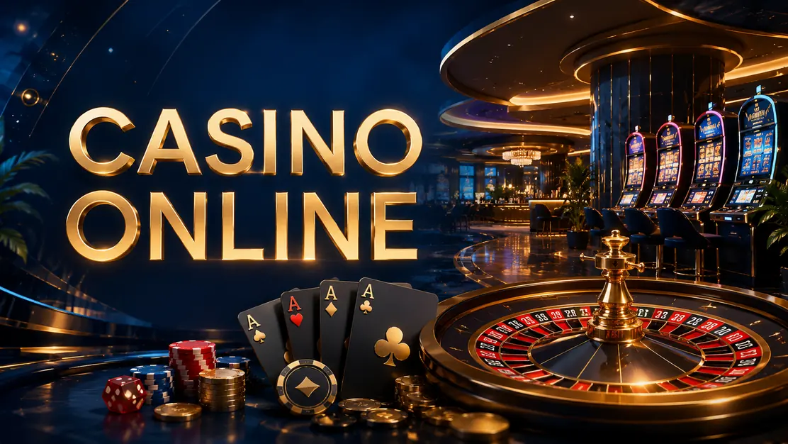 Lobby de casino online con tragamonedas, ruleta y mesas