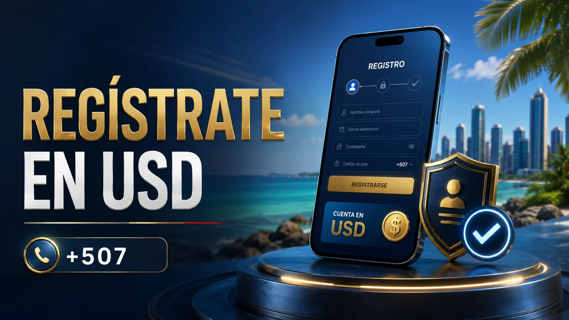 Registro con teléfono +507, saldo en dólares y verificación