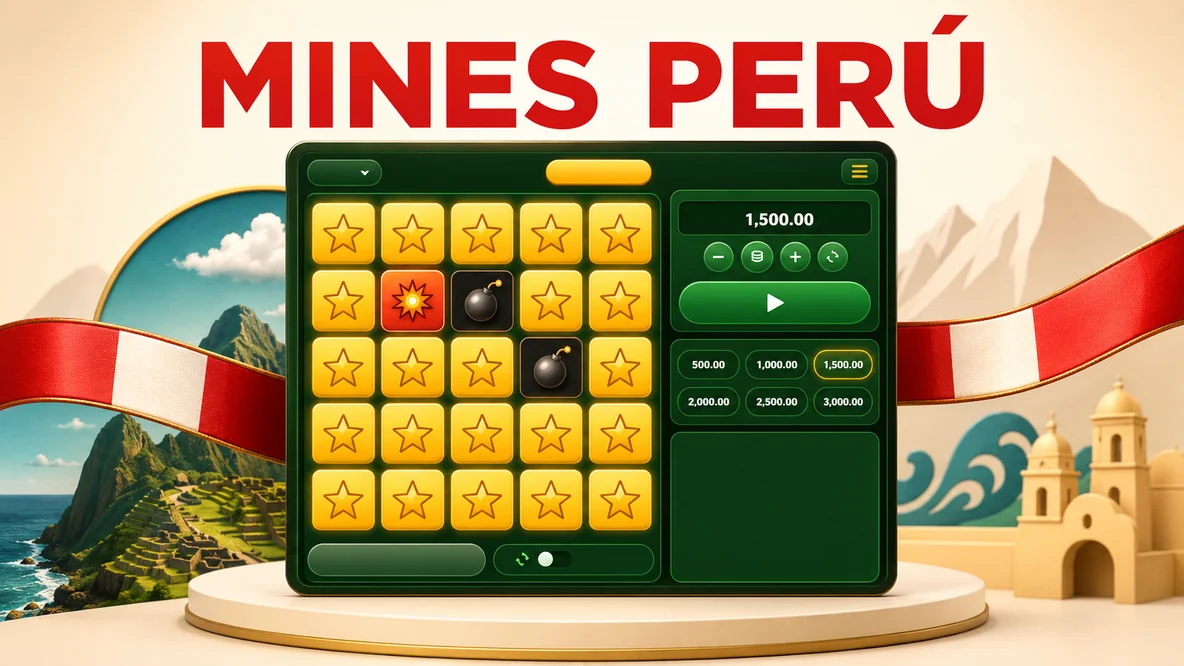 Tablero Mines brillante sobre una escena digital inspirada en Perú