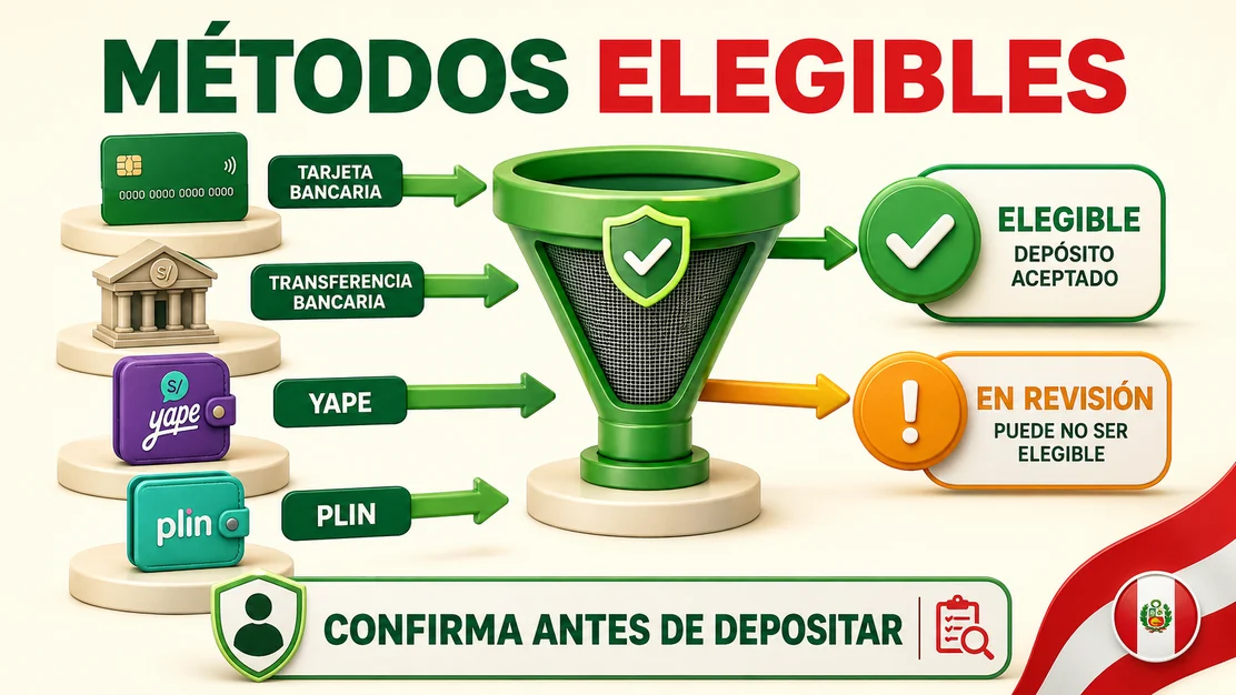 Tarjeta, banco, Yape y Plin atravesando un filtro de bono elegible