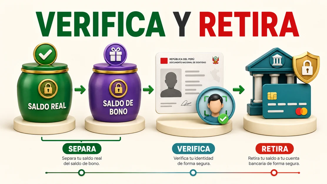 DNI, saldo real, saldo de bono y retiro hacia una cuenta peruana