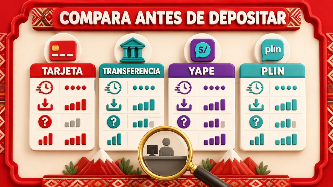 Tabla visual de tarjeta, transferencia bancaria, Yape y Plin con depósito y retiro separados