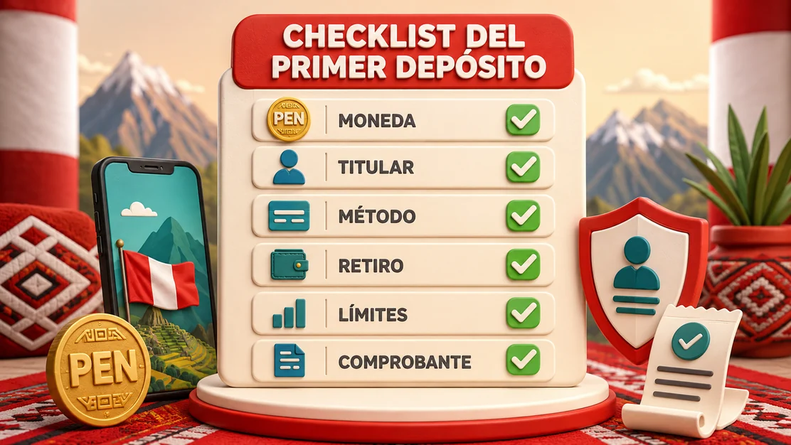 Lista de comprobación con moneda, titular, método, retiro, límites y comprobante