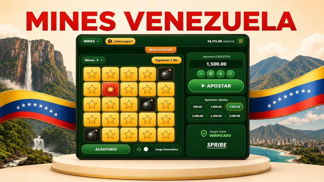 Juego Mines en Venezuela con tablero 5x5, gemas y minas ocultas
