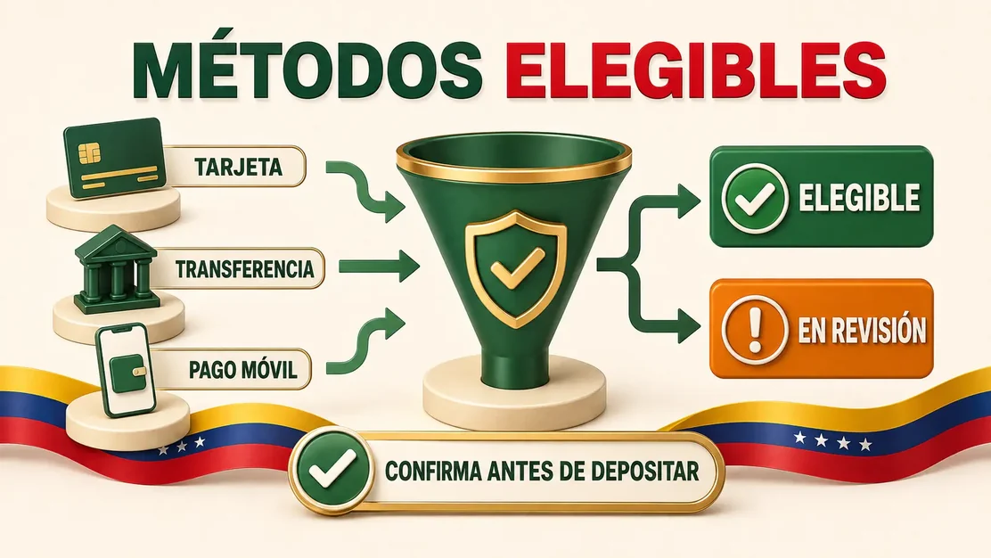 Métodos de pago venezolanos atravesando un filtro de elegibilidad para bonos